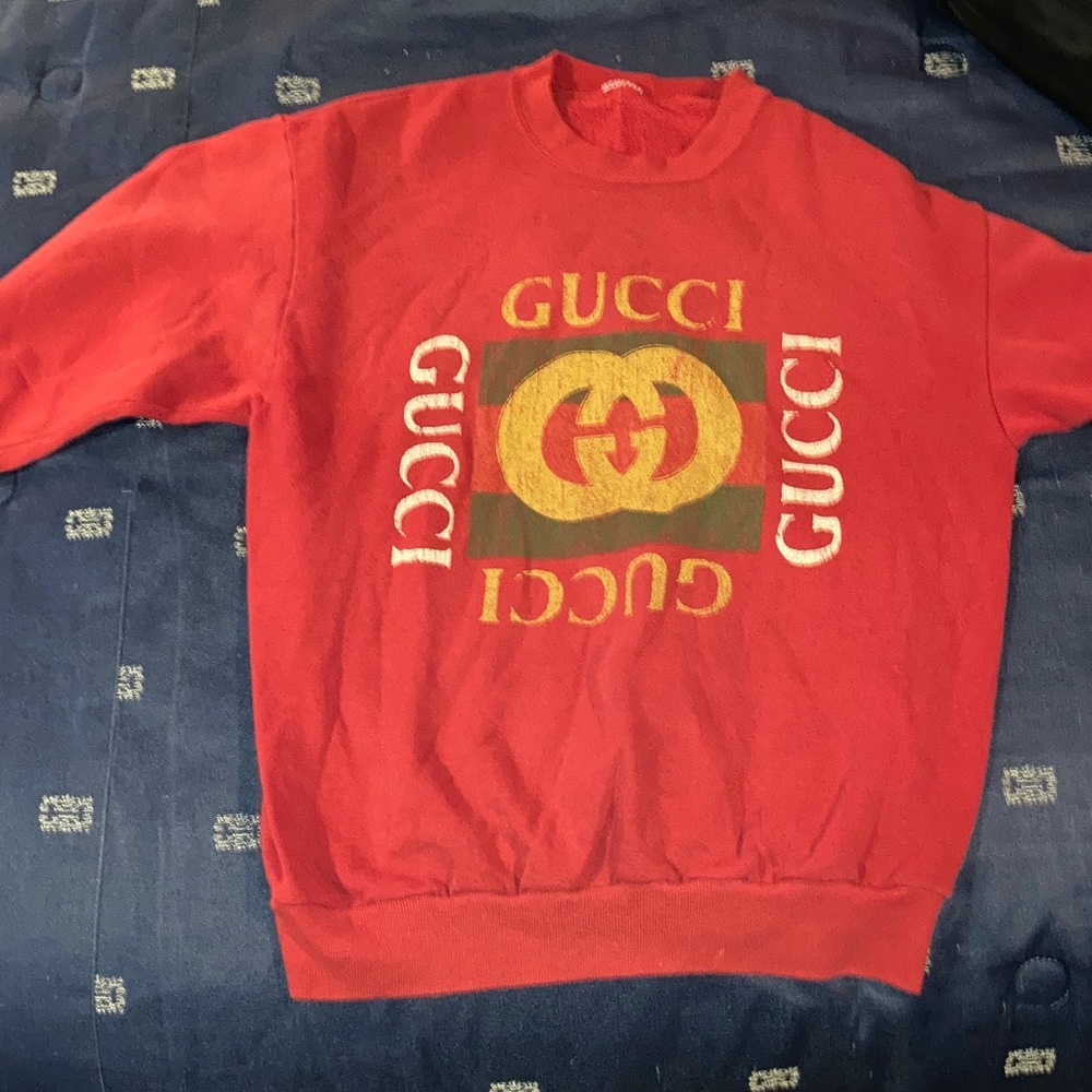 Gucci Red and Gold Logo Crewneck Sweater vintage bootleg